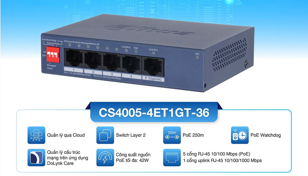 POE коммутатор Dahua DH-CS4006-4ET2GT-36 2