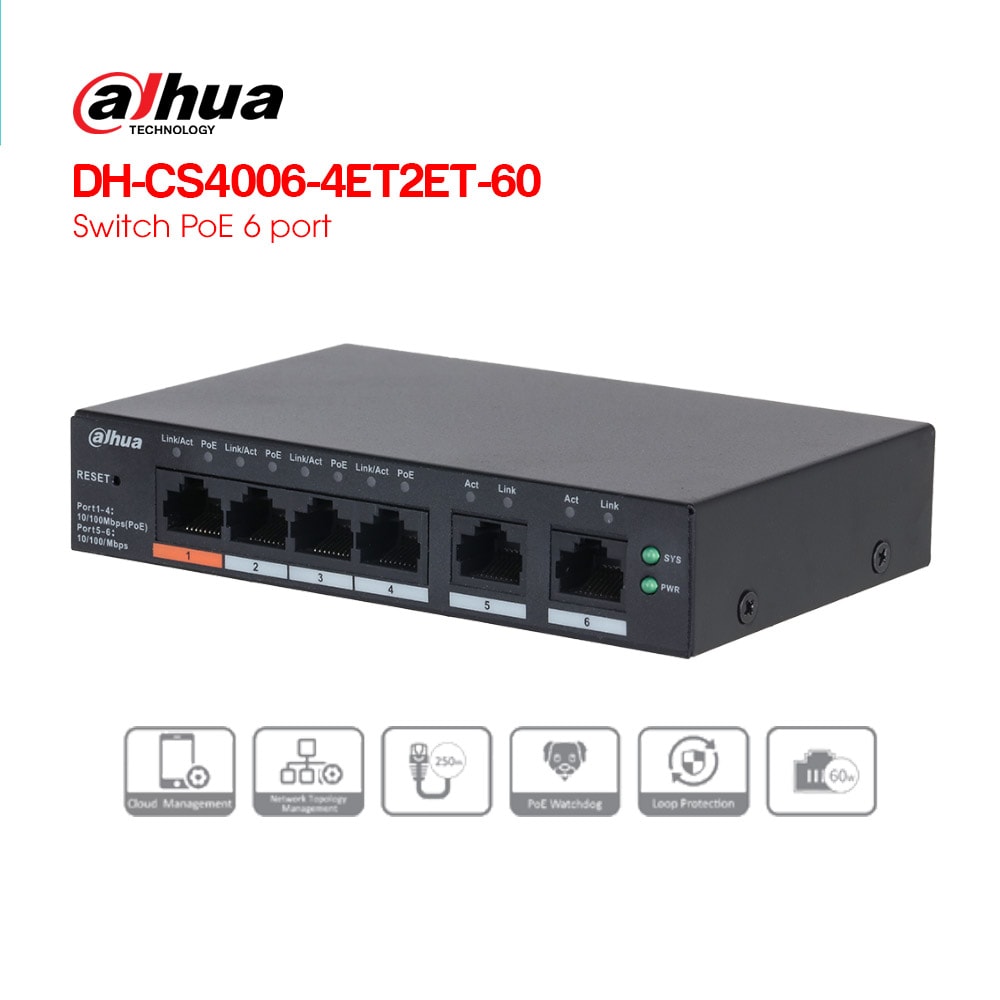 POE коммутатор Dahua DH-CS4006-4ET2ET-60 2