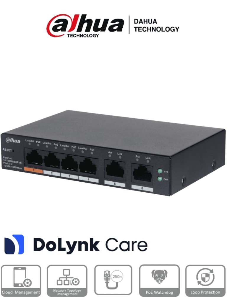 POE коммутатор Dahua DH-CS4006-4ET2ET-60 4