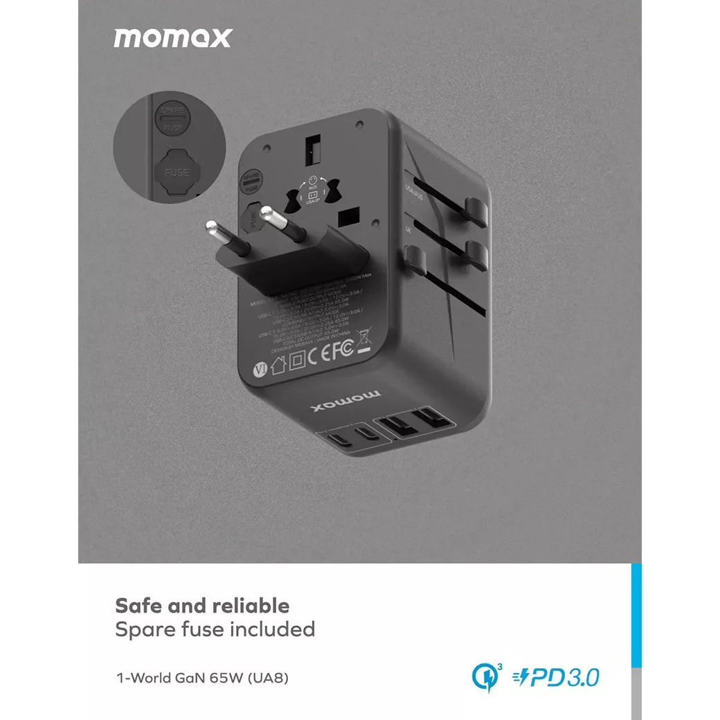 Сетевой адаптер Dahua MOMAX 1-World 65W Travel черный Dahua Overseas MOMAX 1-World 65W Travel Adapter-Black 5