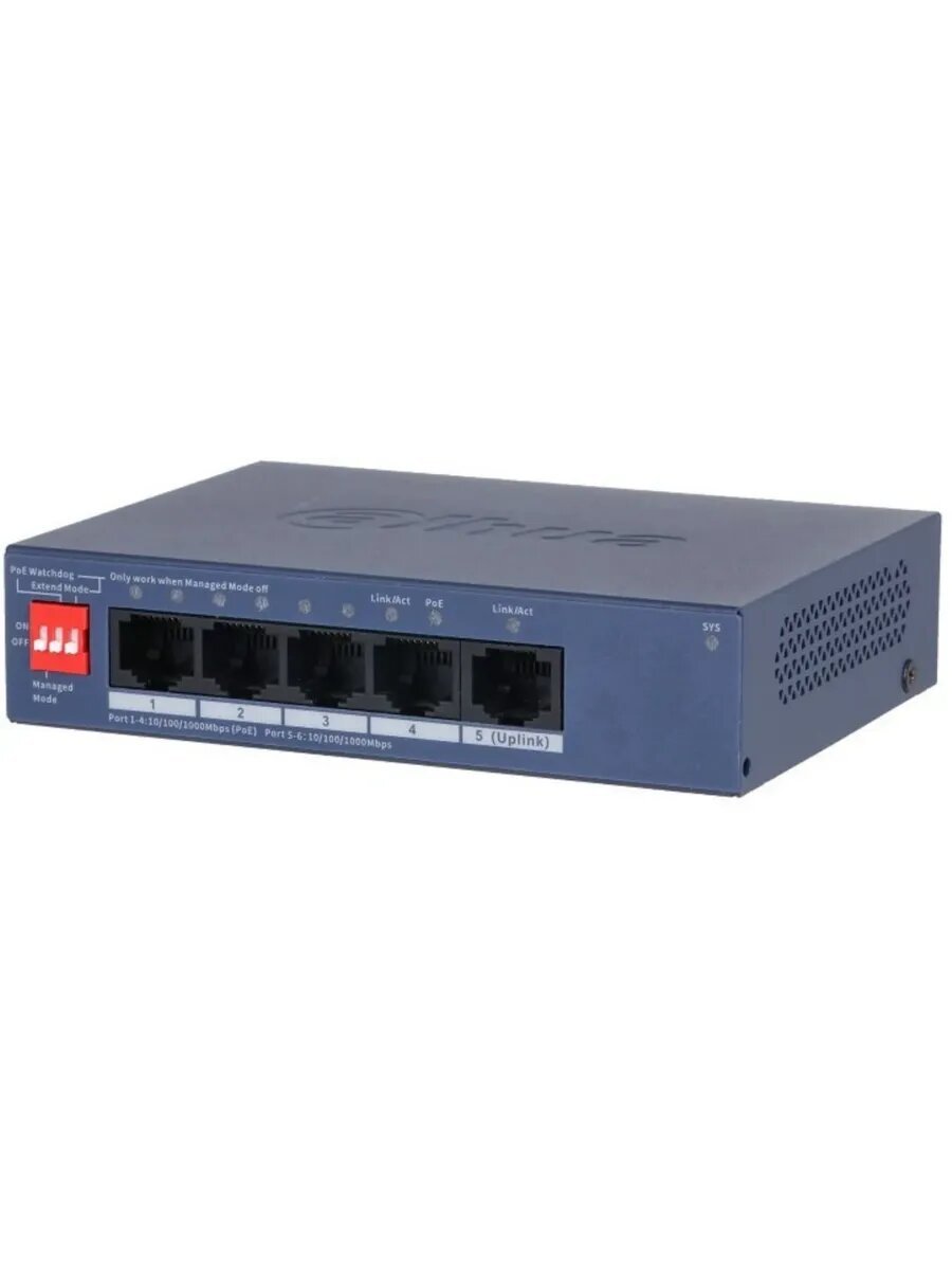 POE коммутатор Dahua DH-PFS3005-4ET-36 (4*10/100/1000Mbps PoE ports, 1*10/ POE коммутатор Dahua DH-PFS3005-4ET-36 (4*10/100/1000Mbps PoE ports, 1*10/