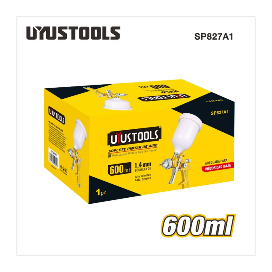 Краскопульт пневматический, бачок 600 мл UYUSTOOLS SP827A1-M — фото 2
