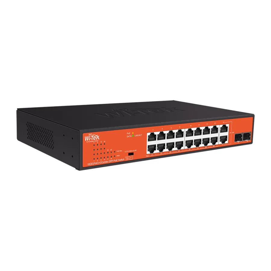 Коммутатор PoE Wi-Tek WI-PS318GFH 16GE+2SFP — фото 2
